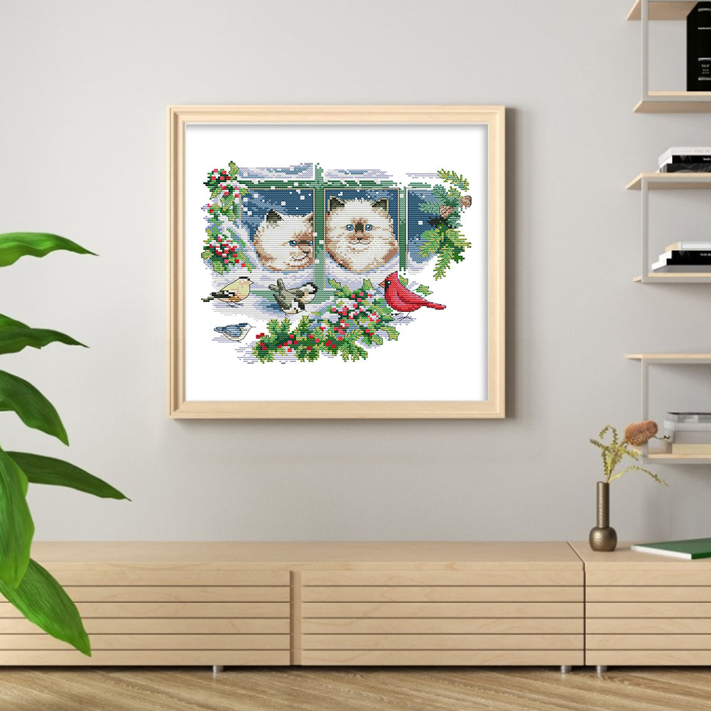 Four Seasons Kitten - 14CT Stamped Cross Stitch 31*27CM(Joy Sunday)