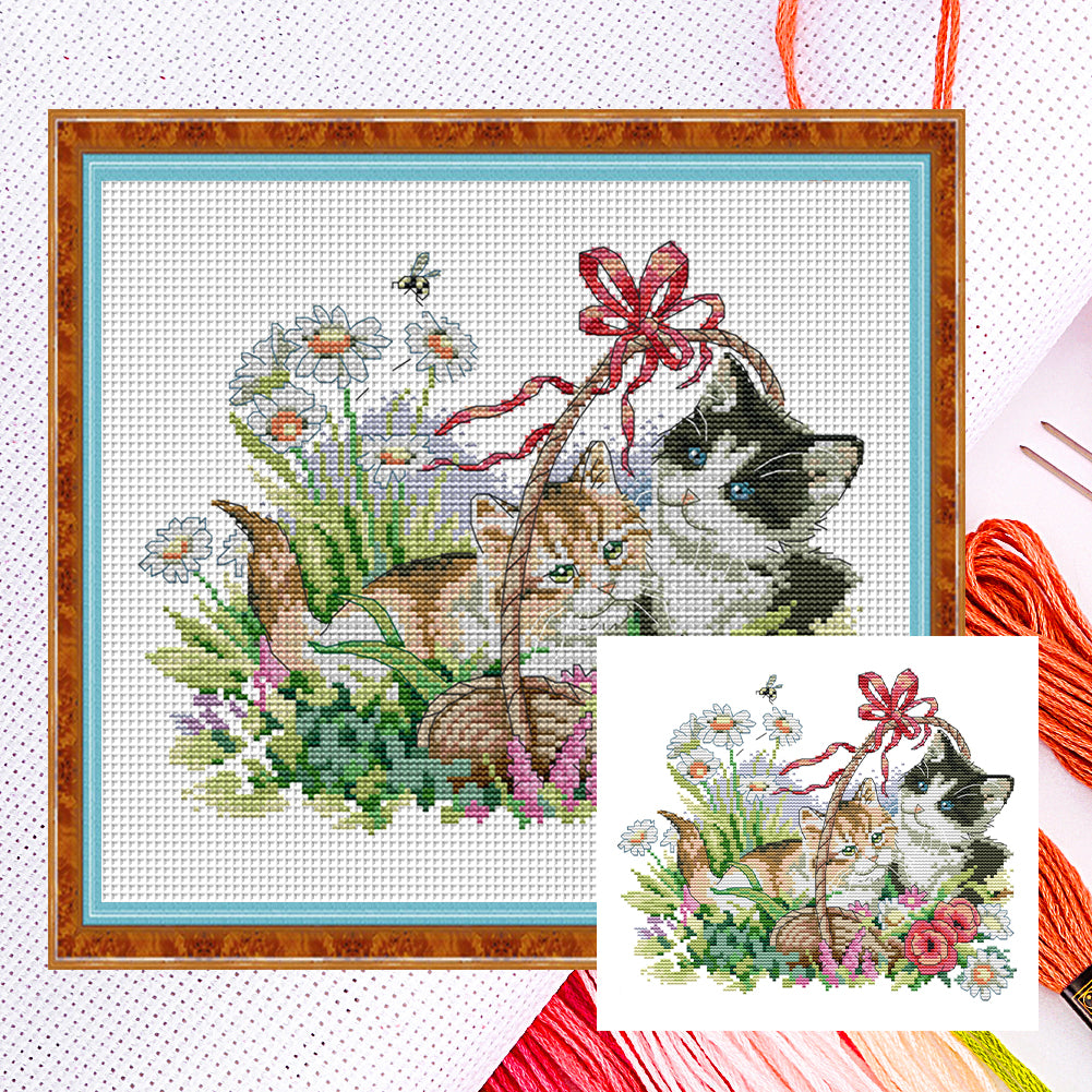 Four Seasons Kitten - 14CT Counted Cross Stitch 30*26CM(Joy Sunday)