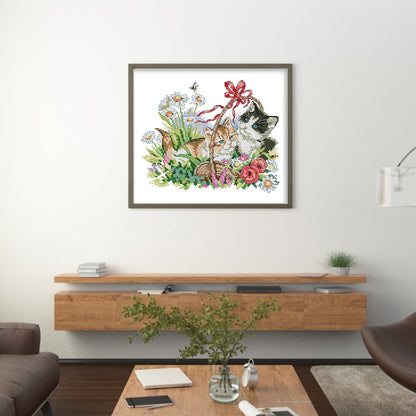 Four Seasons Kitten - 14CT Counted Cross Stitch 30*26CM(Joy Sunday)