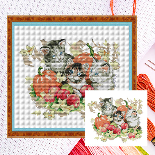 Four Seasons Kitten - 14CT Counted Cross Stitch 31*27CM(Joy Sunday)