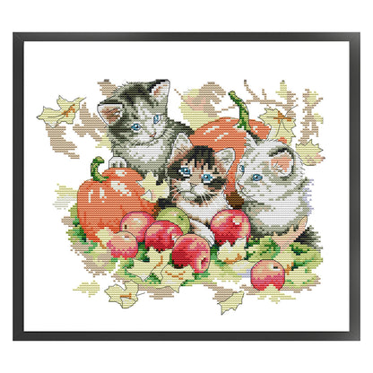 Four Seasons Kitten - 14CT Counted Cross Stitch 31*27CM(Joy Sunday)