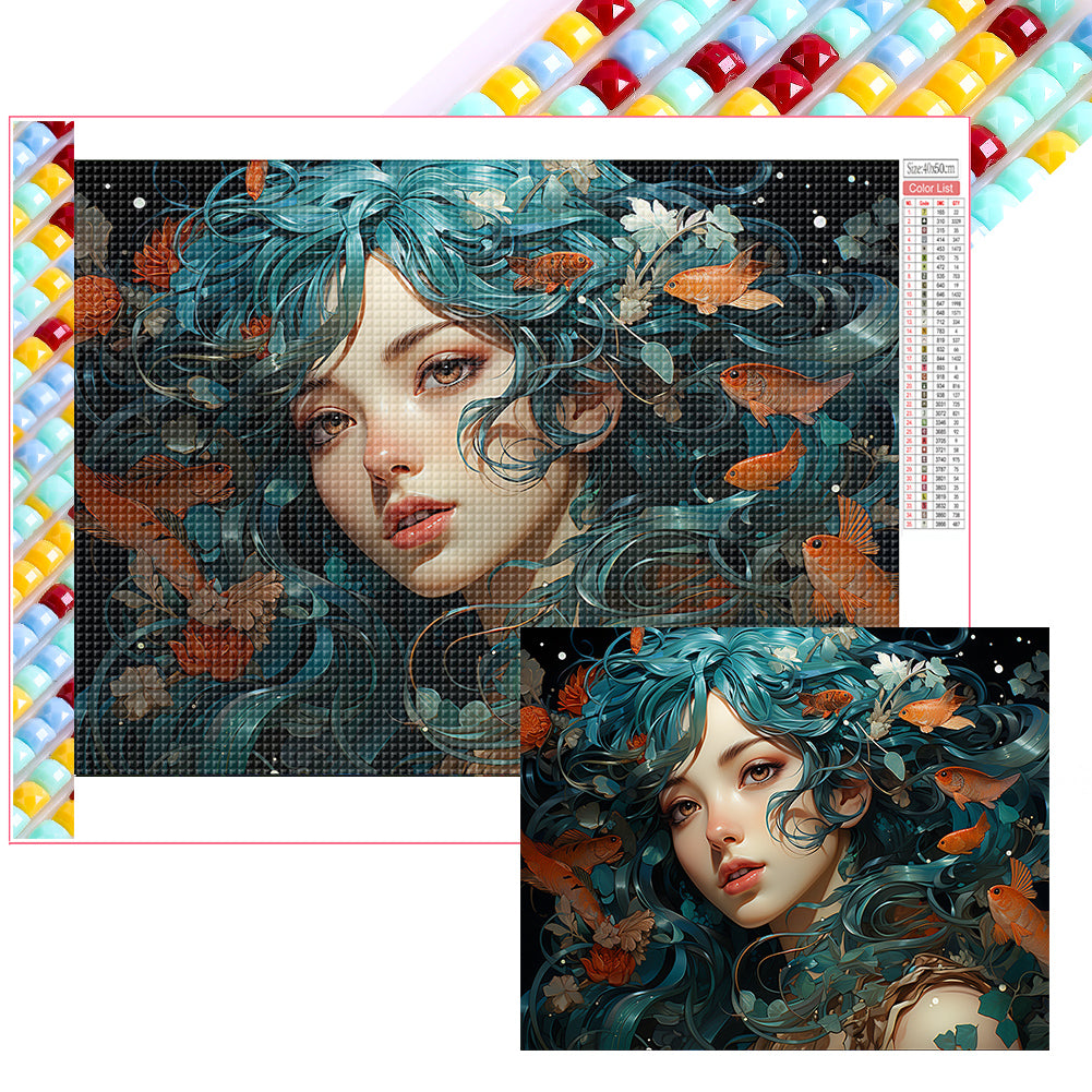 Goldfish Woman - Full Square Drill Diamond Painting 40*50CM