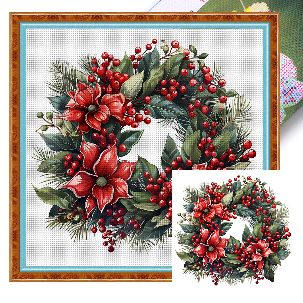 Christmas Wreath - 18CT Stamped Cross Stitch 30*30CM