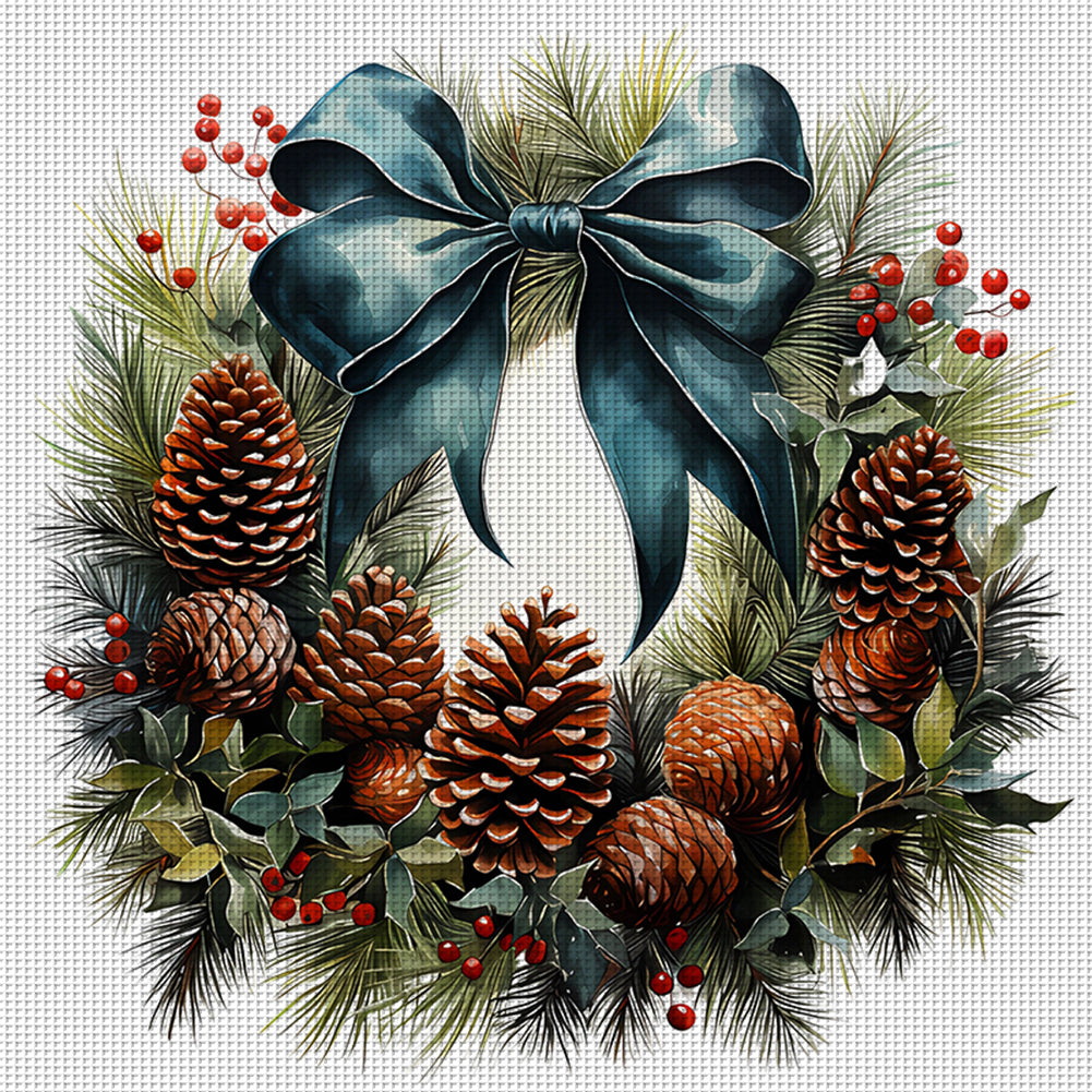 Christmas Wreath - 18CT Stamped Cross Stitch 30*30CM