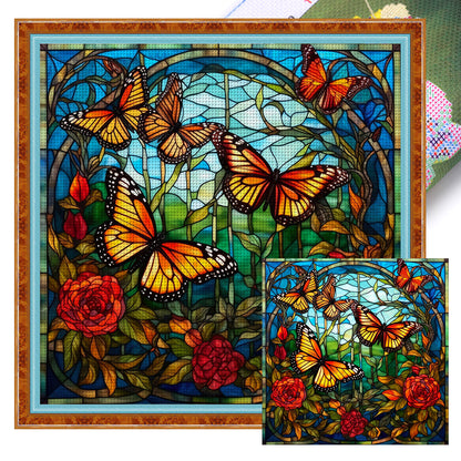 Glass Painting-Butterfly - 14CT Stamped Cross Stitch 40*40CM