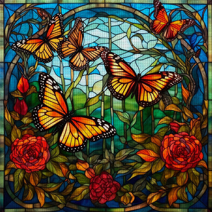 Glass Painting-Butterfly - 14CT Stamped Cross Stitch 40*40CM