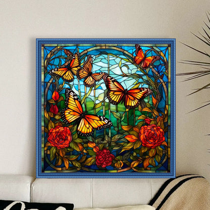 Glass Painting-Butterfly - 14CT Stamped Cross Stitch 40*40CM