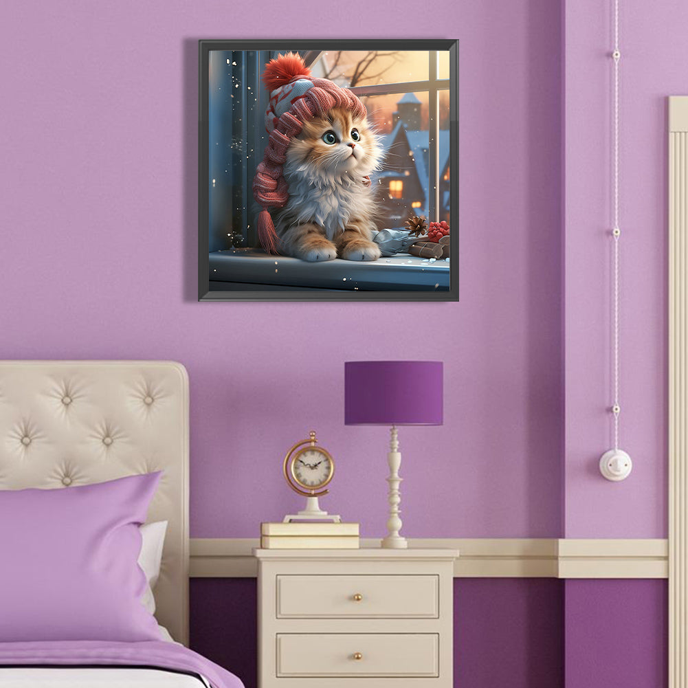 Winter Night Kitten - Full Round Drill Diamond Painting 40*40CM