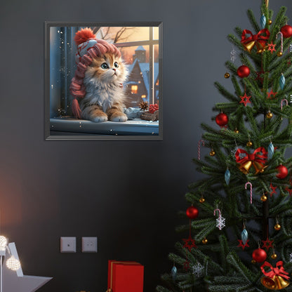 Winter Night Kitten - Full Round Drill Diamond Painting 40*40CM