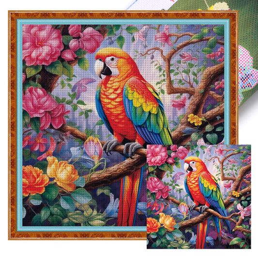 Flowers And Birds - 18CT Stamped Cross Stitch 40*40CM