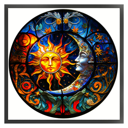 Glass Painting - Sun And Moon - 18CT Stamped Cross Stitch 40*40CM