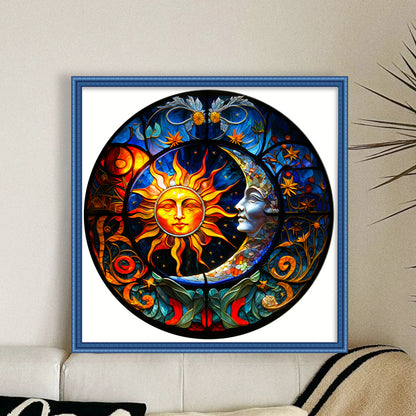 Glass Painting - Sun And Moon - 18CT Stamped Cross Stitch 40*40CM