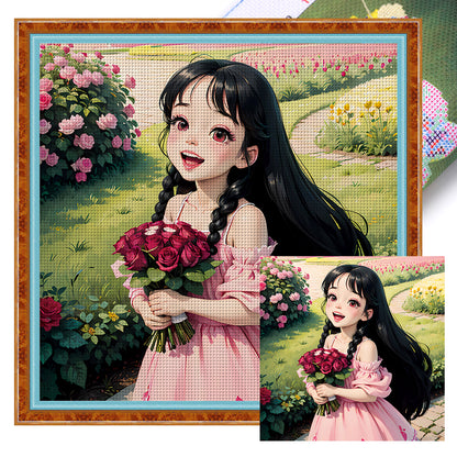 Rose Girl - 11CT Stamped Cross Stitch 50*50CM