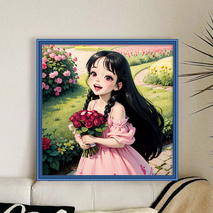 Rose Girl - 11CT Stamped Cross Stitch 50*50CM