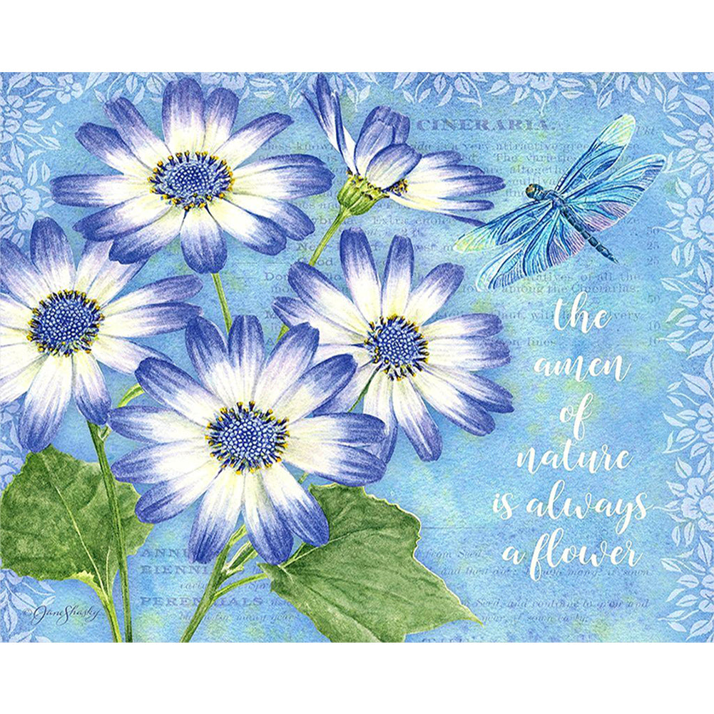 Dragonfly Flower Font - Full Round Drill Diamond Painting 50*40CM