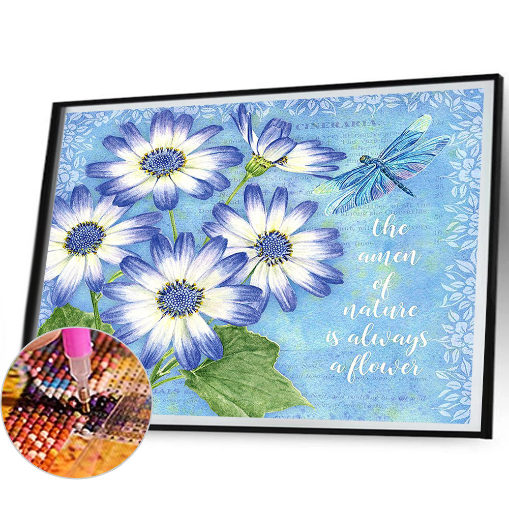 Dragonfly Flower Font - Full Round Drill Diamond Painting 50*40CM