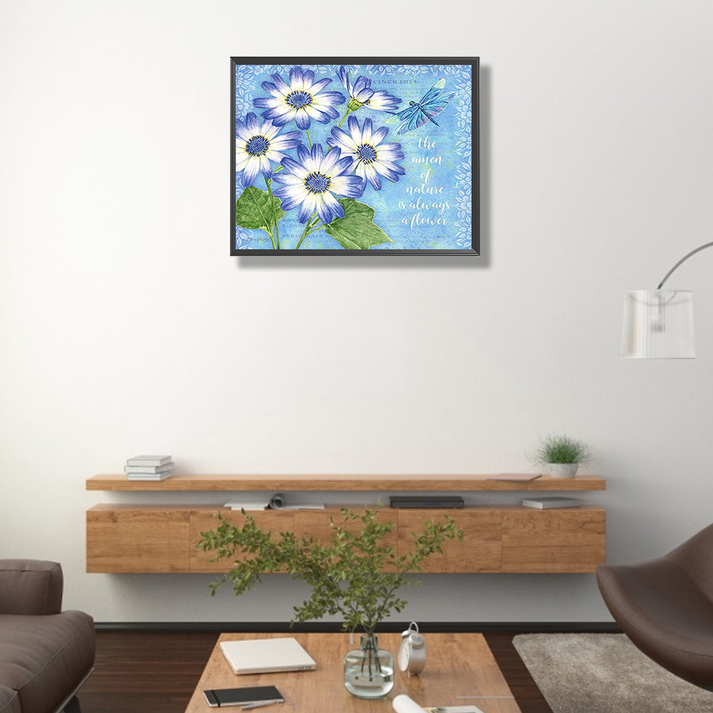 Dragonfly Flower Font - Full Round Drill Diamond Painting 50*40CM