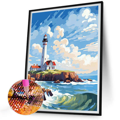 Sunny Seaside Lighthouse - Full Round Drill Diamond Painting 30*40CM