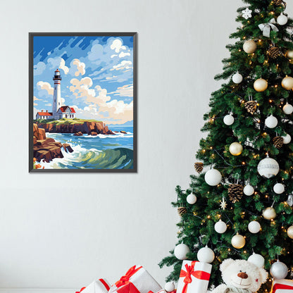 Sunny Seaside Lighthouse - Full Round Drill Diamond Painting 30*40CM