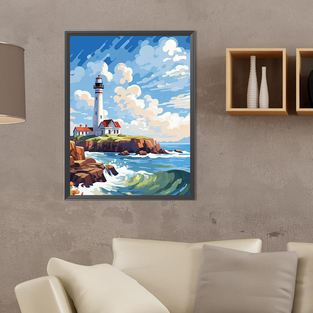 Sunny Seaside Lighthouse - Full Round Drill Diamond Painting 30*40CM