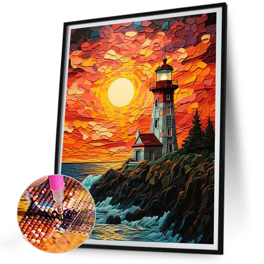 Lighthouse On The Beach At Sunset - Full Round Drill Diamond Painting 30*40CM