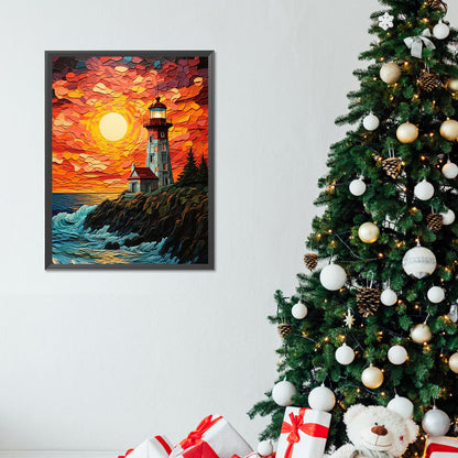 Lighthouse On The Beach At Sunset - Full Round Drill Diamond Painting 30*40CM