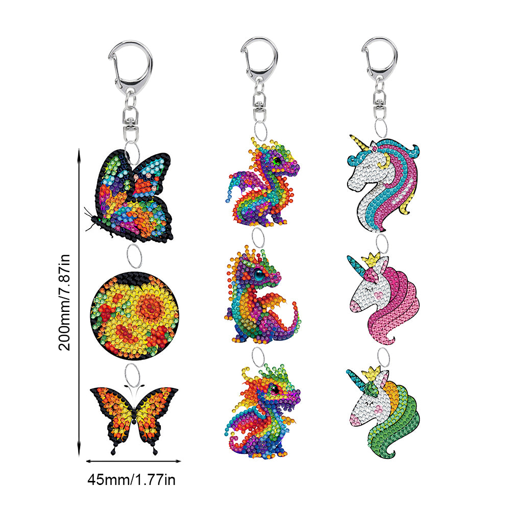 3 PCS Double Sided Diamond Art Keyring Unicorn for Adult Kid Purse Handbag Decor