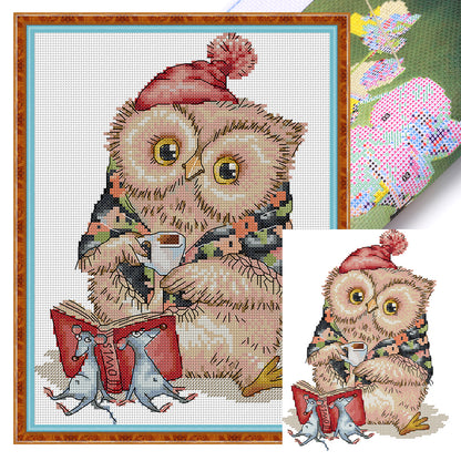 Owl Who Loves To Learn - 14CT Stamped Cross Stitch 22*30CM(Joy Sunday)