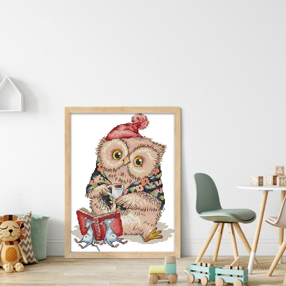 Owl Who Loves To Learn - 14CT Stamped Cross Stitch 22*30CM(Joy Sunday)