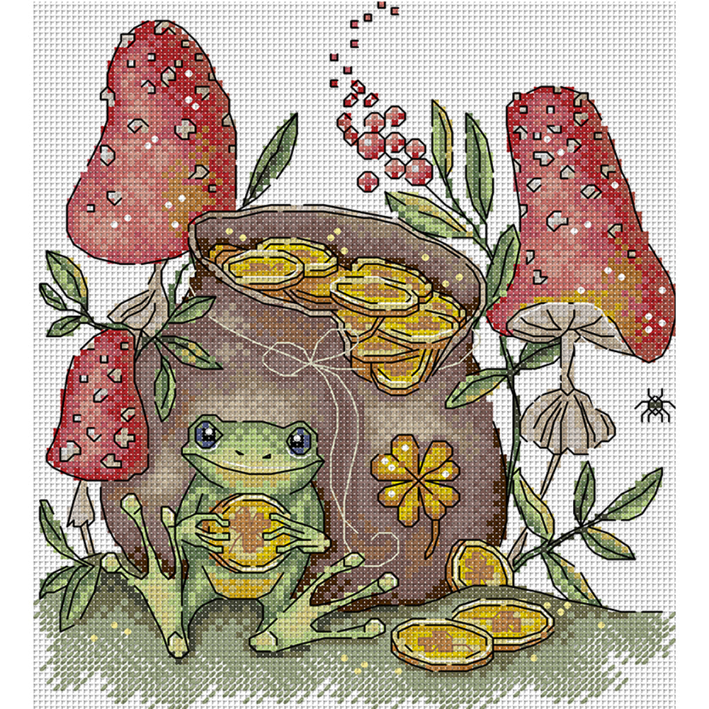 Frog'S Treasure - 14CT Stamped Cross Stitch 22*27CM(Joy Sunday)