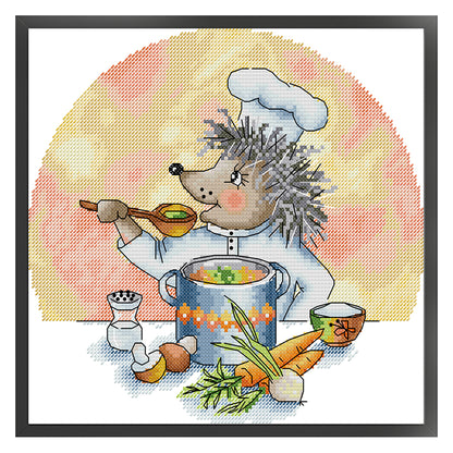 Hedgehog Chef - 14CT Stamped Cross Stitch 28*27CM(Joy Sunday)