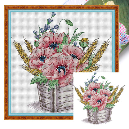 Poppy Flower Pot - 14CT Stamped Cross Stitch 30*29CM(Joy Sunday)