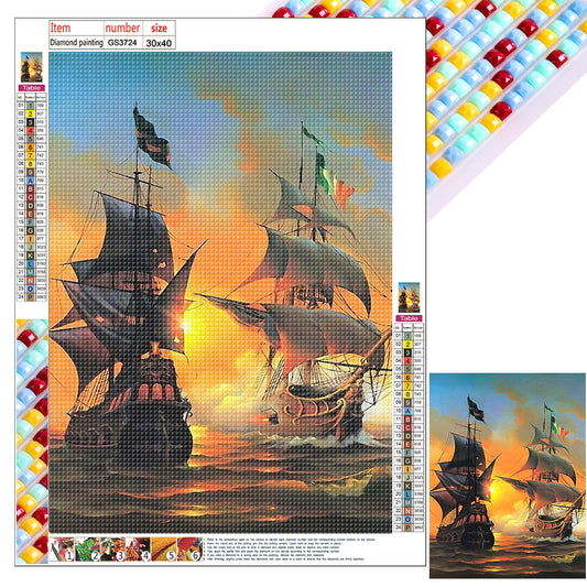 Sea Sailing Boat - Full Square Drill Diamond Painting 30*40CM