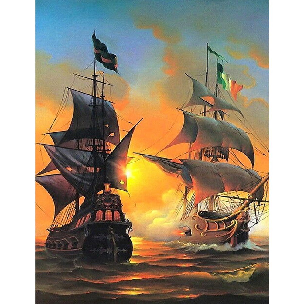 Sea Sailing Boat - Full Square Drill Diamond Painting 30*40CM