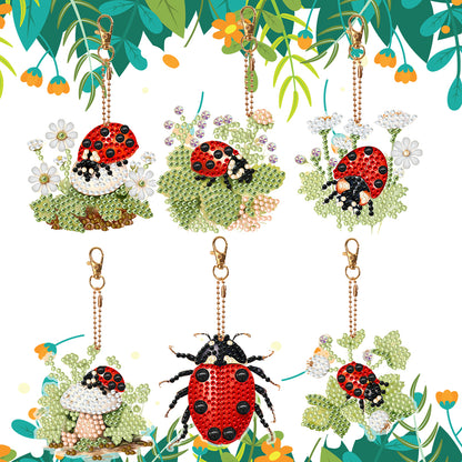 6PCS Double Sided Special Shape Diamond Art Keyring (Garden Ladybird)