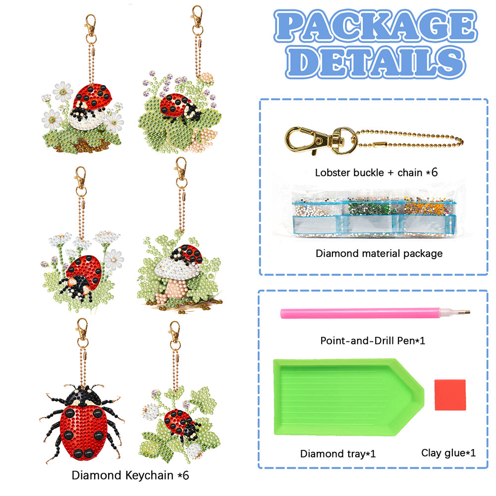 6PCS Double Sided Special Shape Diamond Art Keyring (Garden Ladybird)