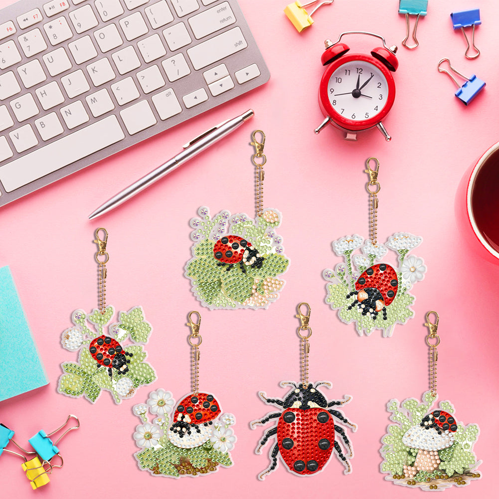 6PCS Double Sided Special Shape Diamond Art Keyring (Garden Ladybird)