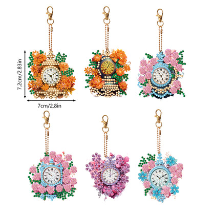 6PCS Double Sided Special Shape Diamond Art Keyring (Flower Clock)