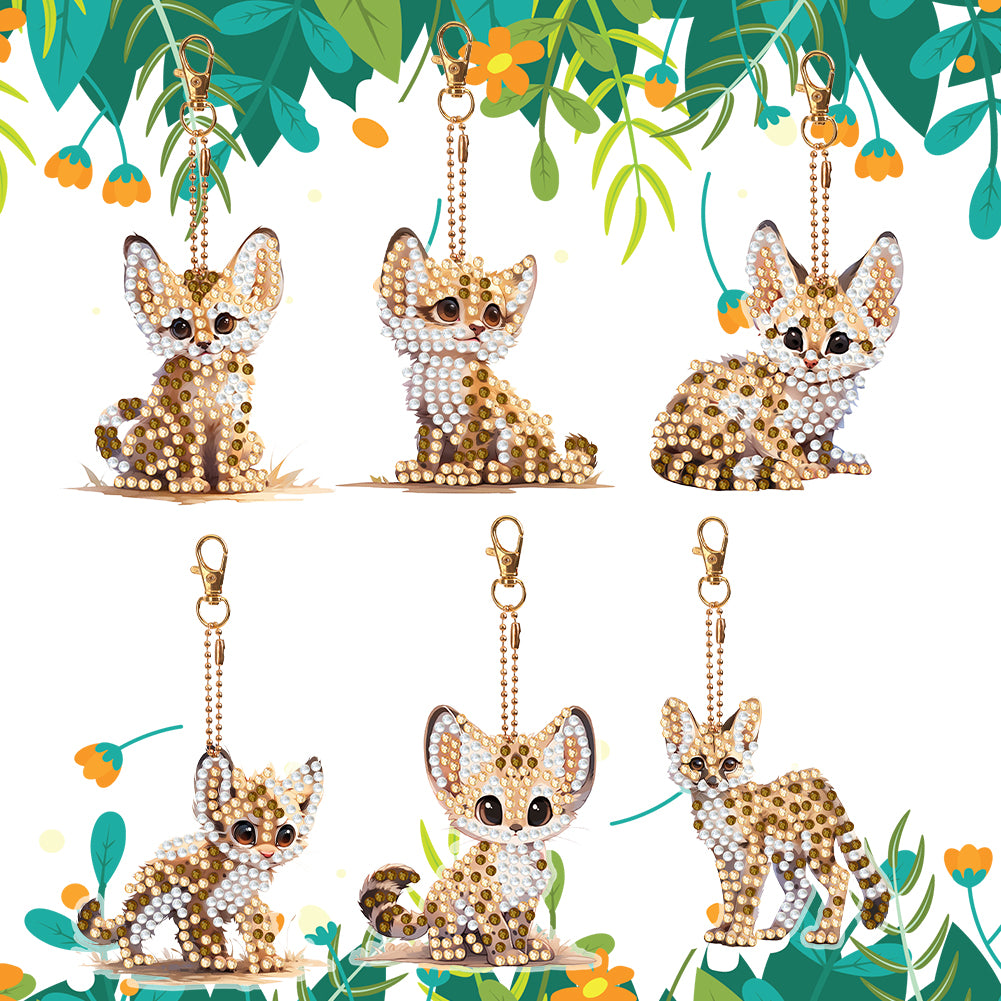 6PCS Double Sided Special Shape Diamond Art Keyring (Baby Panther)