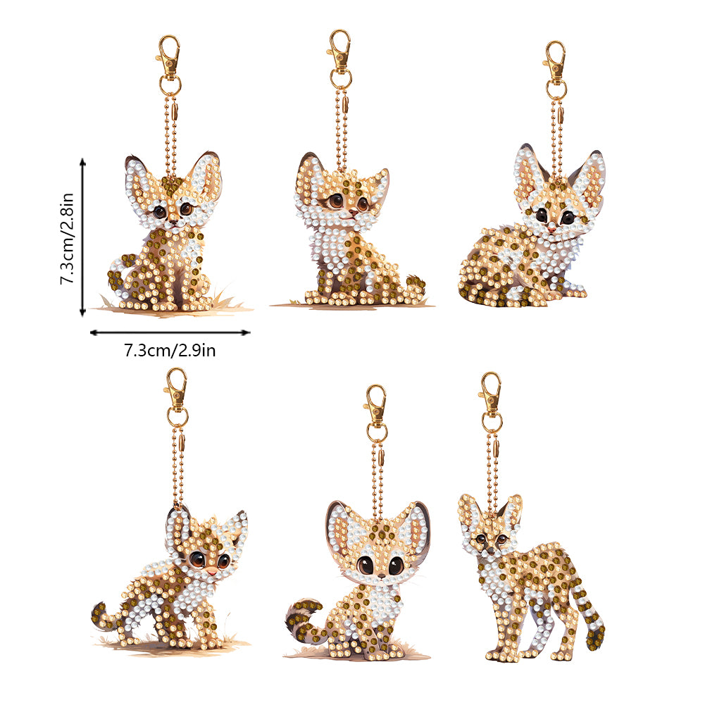 6PCS Double Sided Special Shape Diamond Art Keyring (Baby Panther)