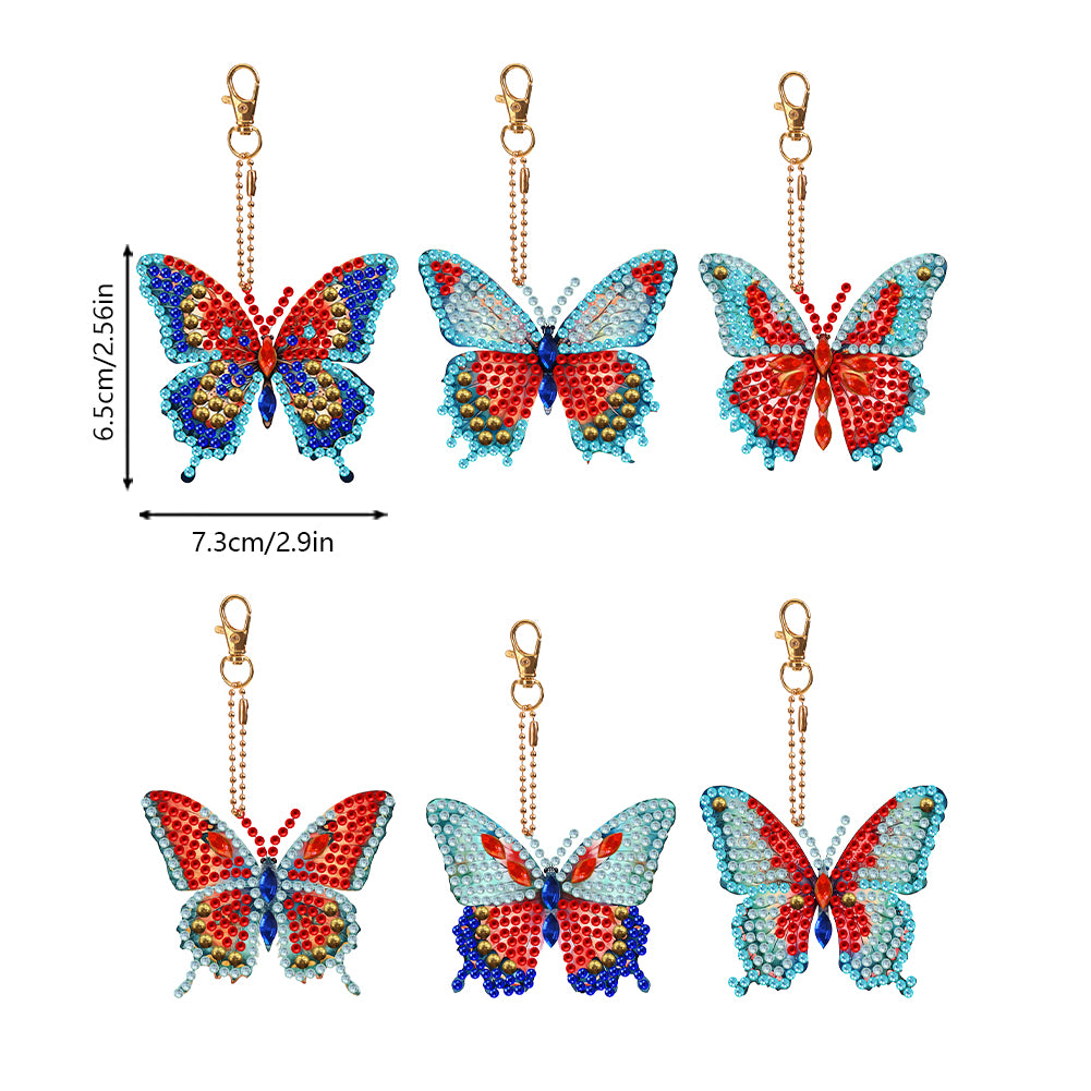 6PCS Double Sided Special Shape Diamond Art Keyring (Garden Butterfly)