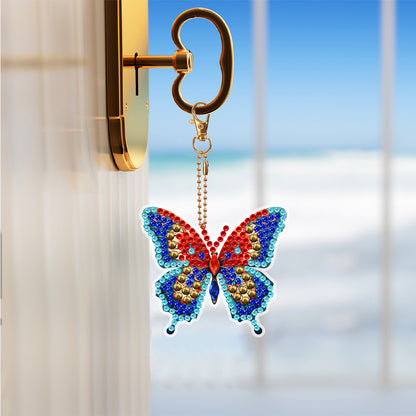 6PCS Double Sided Special Shape Diamond Art Keyring (Garden Butterfly)