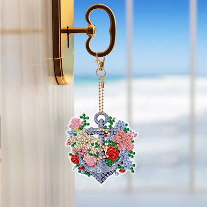 6PCS Double Sided Special Shape Diamond Art Keyring (Flower Anchor)