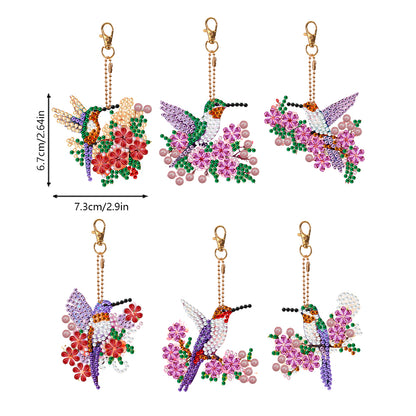 6PCS Double Sided Special Shape Diamond Art Keyring (Flower Hummingbird)