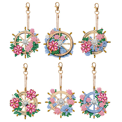 6PCS Double Sided Special Shape Diamond Art Keyring (Flower Rudder)