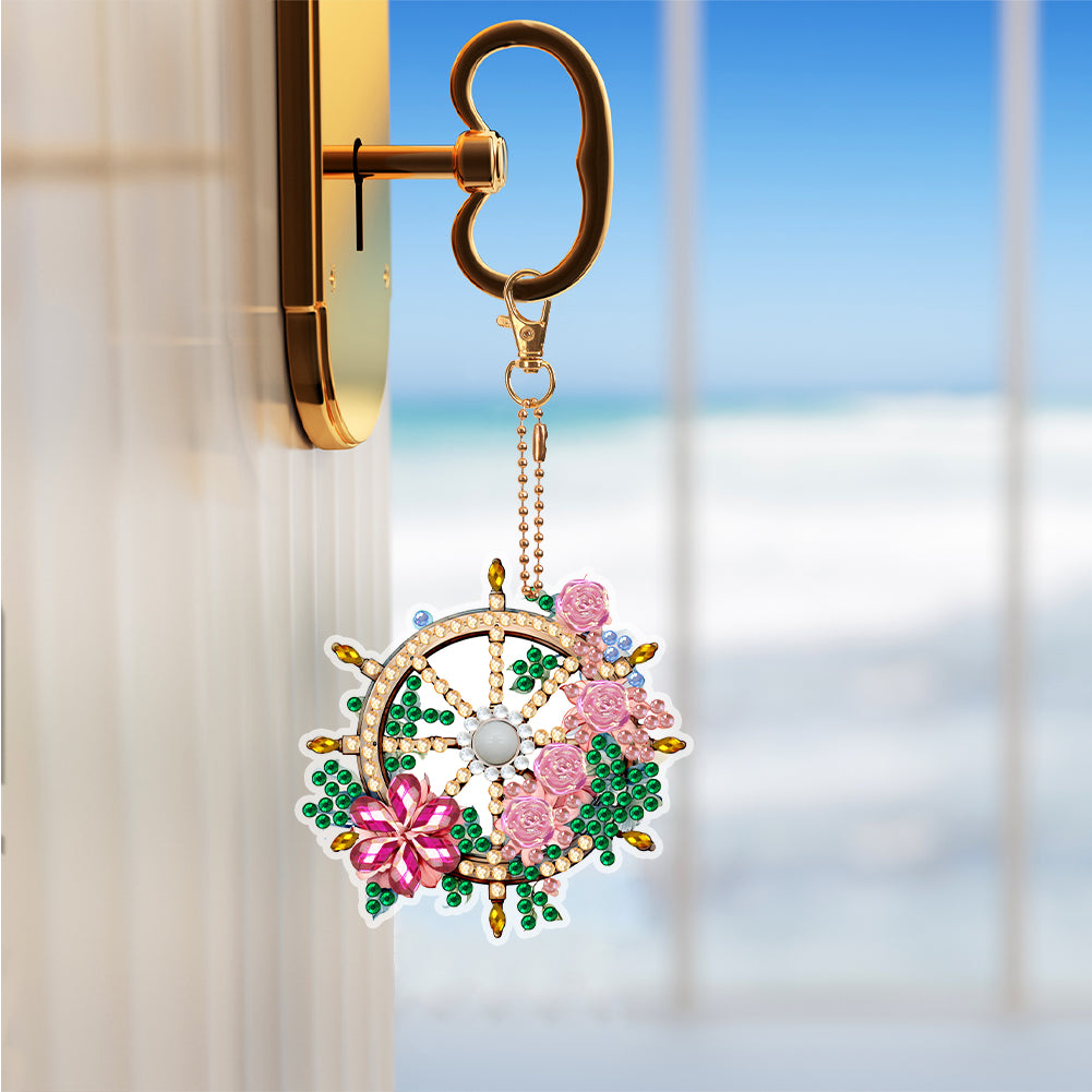 6PCS Double Sided Special Shape Diamond Art Keyring (Flower Rudder)