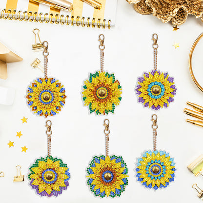 6PCS Double Sided Special Shape Diamond Art Keyring (Sunflower Mandala)