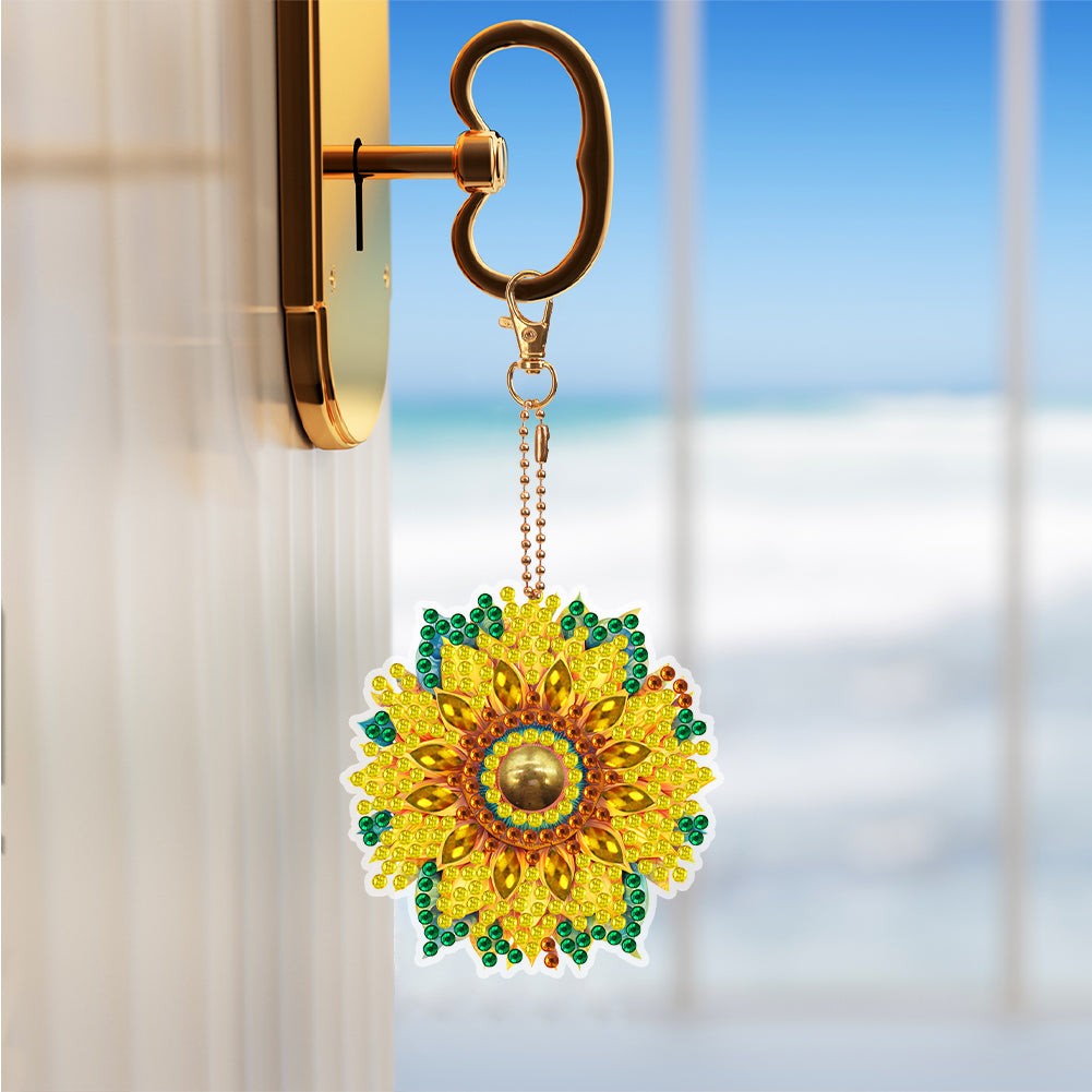 6PCS Double Sided Special Shape Diamond Art Keyring (Sunflower Mandala)