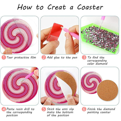 8PCS Diamond Painting Art Coaster Kit with Holder (Christmas Candy)