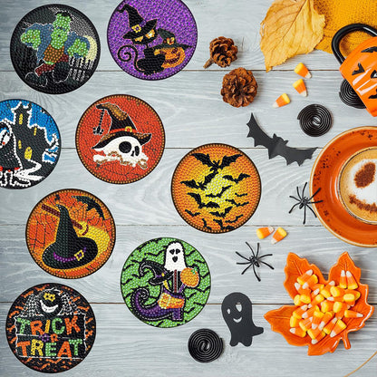 8PCS Diamond Painting Coasters Kits with Holder (Halloween Character)